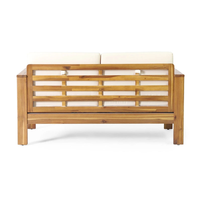 Divanetto da esterno e tavolino da caffè Louver in legno di acacia con cuscini di Christopher Knight Home