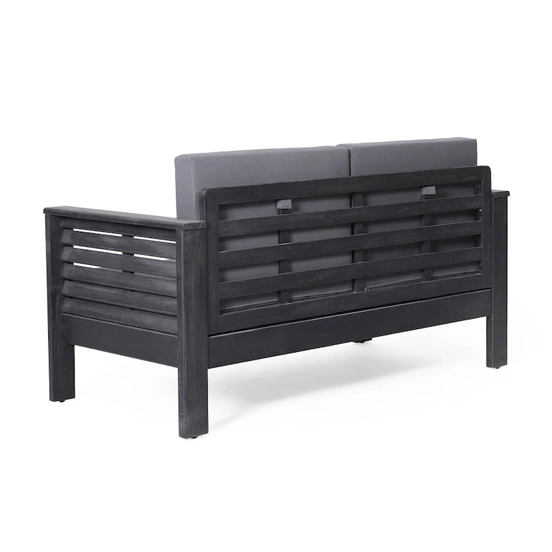 Divanetto da esterno e tavolino da caffè Louver in legno di acacia con cuscini di Christopher Knight Home