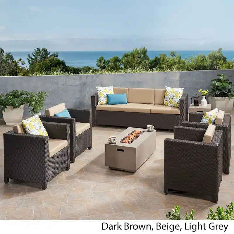 Salon de jardin 7 places en osier Hammersmith avec foyer par Christopher Knight Home