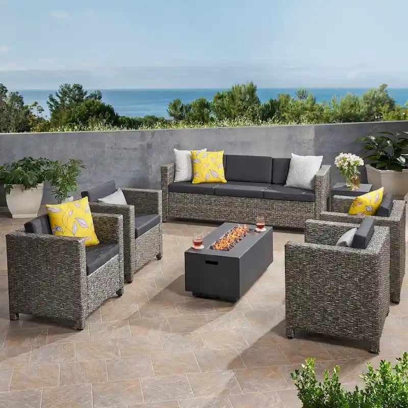Salon de jardin 7 places en osier Hammersmith avec foyer par Christopher Knight Home
