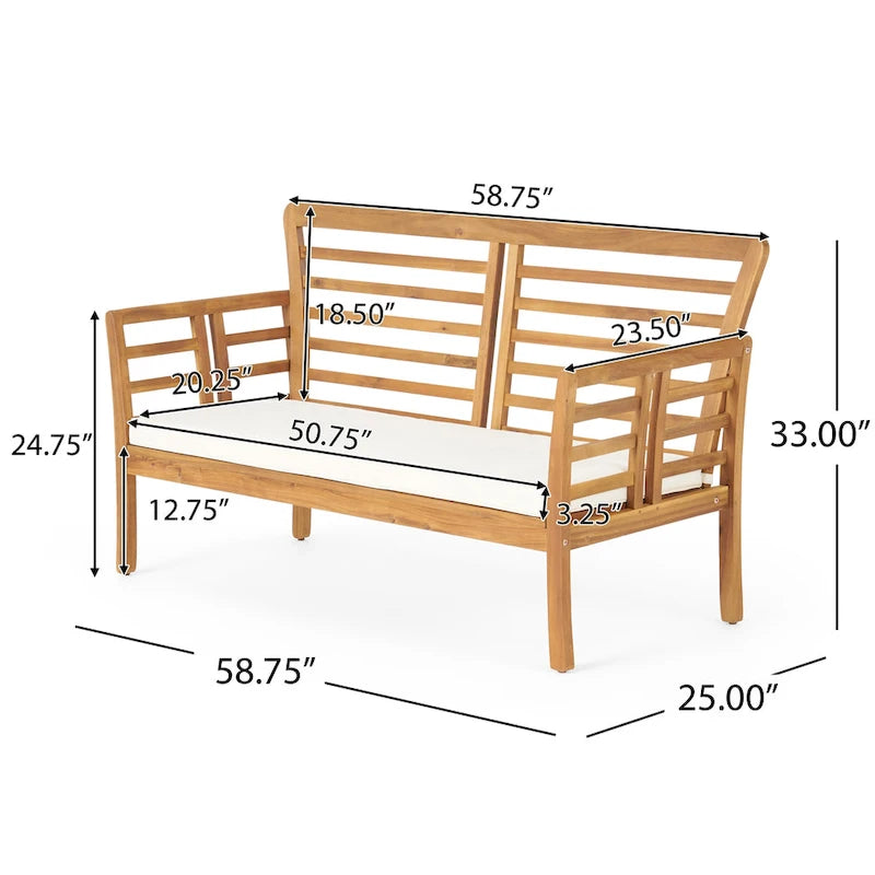 Divanetto da esterno Caydon in legno di acacia con cuscini di Christopher Knight Home
