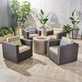 Set di 4 poltrone girevoli Eli Outdoor con braciere rotondo di Christopher Knight Home
