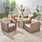 Set di 4 poltrone girevoli Eli Outdoor con braciere rotondo di Christopher Knight Home