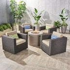 Set di 4 poltrone girevoli Eli Outdoor con braciere rotondo di Christopher Knight Home