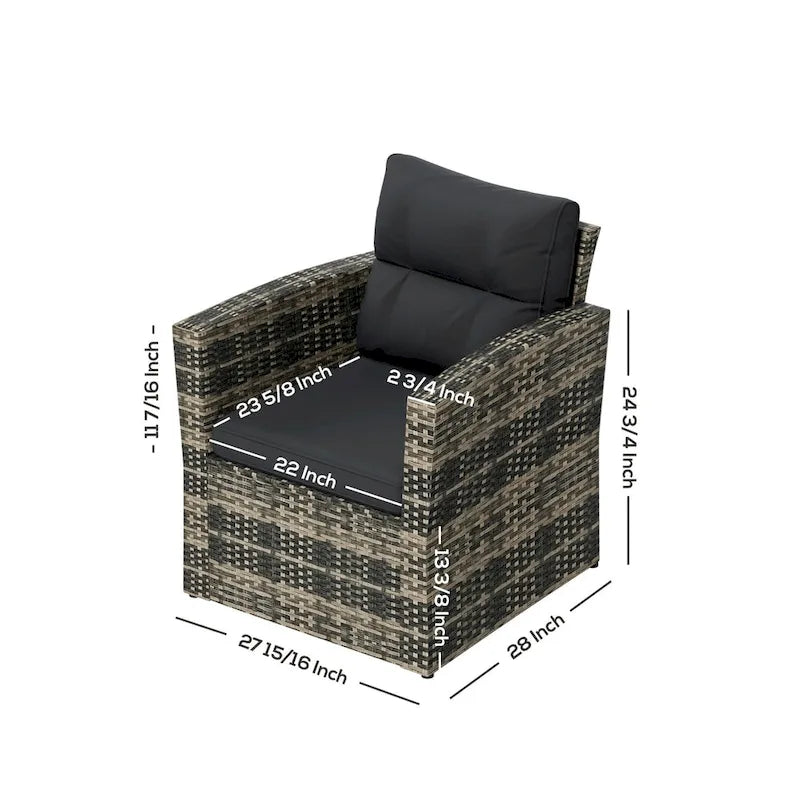 Set da patio e tavolino contenitore Cruz a 4 pezzi in vimini per esterni con cuscini