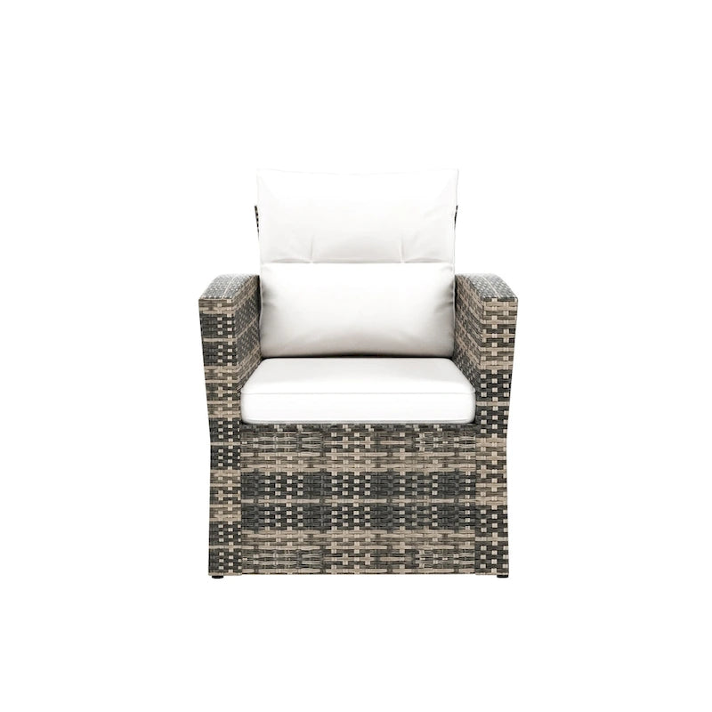 Set da patio e tavolino contenitore Cruz a 4 pezzi in vimini per esterni con cuscini