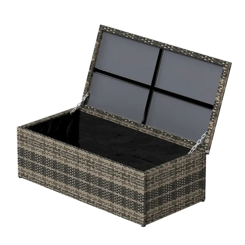Set da patio e tavolino contenitore Cruz a 4 pezzi in vimini per esterni con cuscini