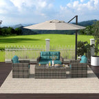 Set da patio e tavolino contenitore Cruz a 4 pezzi in vimini per esterni con cuscini