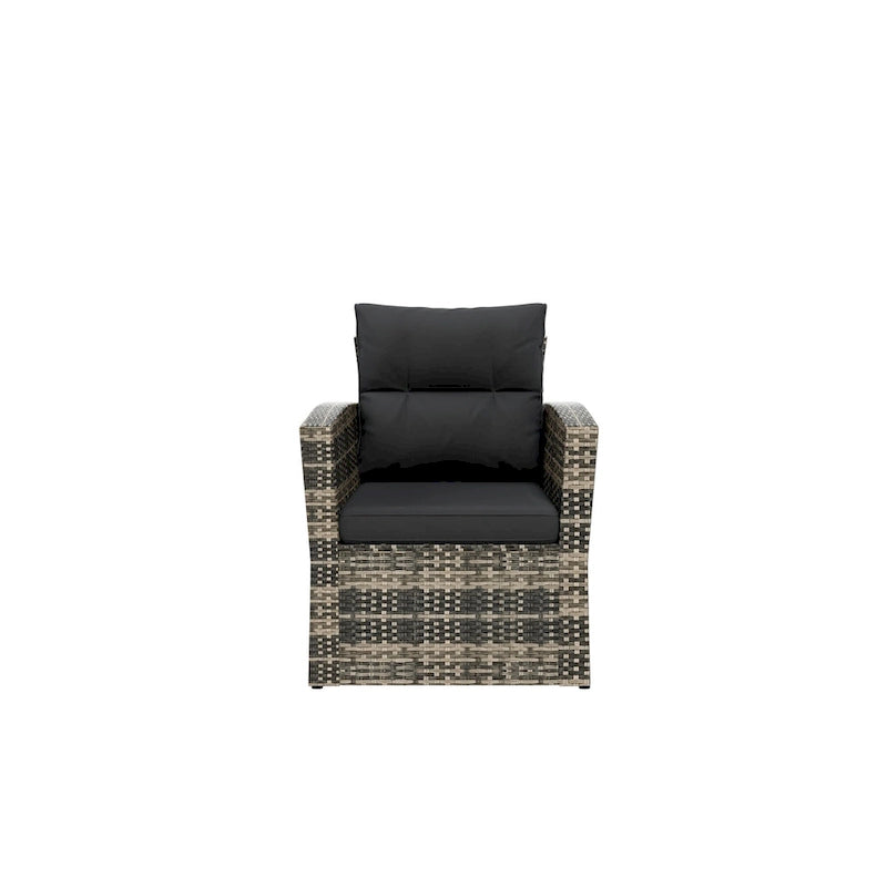 Set da patio e tavolino contenitore Cruz a 4 pezzi in vimini per esterni con cuscini