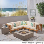 Divano sezionale a 7 posti a V Oana Outdoor in legno di acacia con braciere di Christopher Knight Home