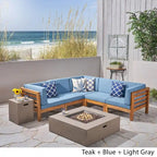 Divano sezionale a 7 posti a V Oana Outdoor in legno di acacia con braciere di Christopher Knight Home