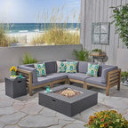 Divano sezionale a 7 posti a V Oana Outdoor in legno di acacia con braciere di Christopher Knight Home