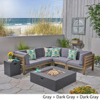 Divano sezionale a 7 posti a V Oana Outdoor in legno di acacia con braciere di Christopher Knight Home