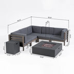 Divano sezionale a 7 posti a V Oana Outdoor in legno di acacia con braciere di Christopher Knight Home