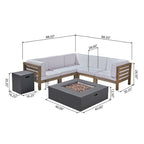 Divano sezionale a 7 posti a V Oana Outdoor in legno di acacia con braciere di Christopher Knight Home