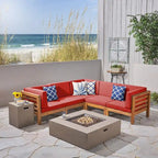 Divano sezionale a 7 posti a V Oana Outdoor in legno di acacia con braciere di Christopher Knight Home