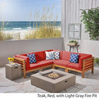 Divano sezionale a 7 posti a V Oana Outdoor in legno di acacia con braciere di Christopher Knight Home