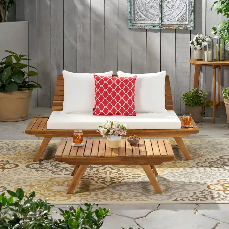 Ensemble de patio extérieur 2 pièces en bois d'acacia Sedona par Christopher Knight Home