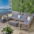Set divano componibile a U a 8 posti Brava Outdoor in legno di acacia con braciere di Christopher Knight Home