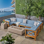 Set divano componibile a U a 8 posti Brava Outdoor in legno di acacia con braciere di Christopher Knight Home