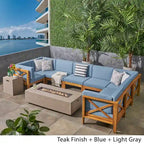 Set divano componibile a U a 8 posti Brava Outdoor in legno di acacia con braciere di Christopher Knight Home