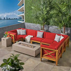 Set divano componibile a U a 8 posti Brava Outdoor in legno di acacia con braciere di Christopher Knight Home