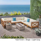 Set divano componibile a U a 8 posti Brava Outdoor in legno di acacia con braciere di Christopher Knight Home