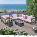 Set divano componibile a U a 8 posti Brava Outdoor in legno di acacia con braciere di Christopher Knight Home