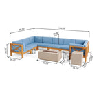 Set divano componibile a U a 8 posti Brava Outdoor in legno di acacia con braciere di Christopher Knight Home