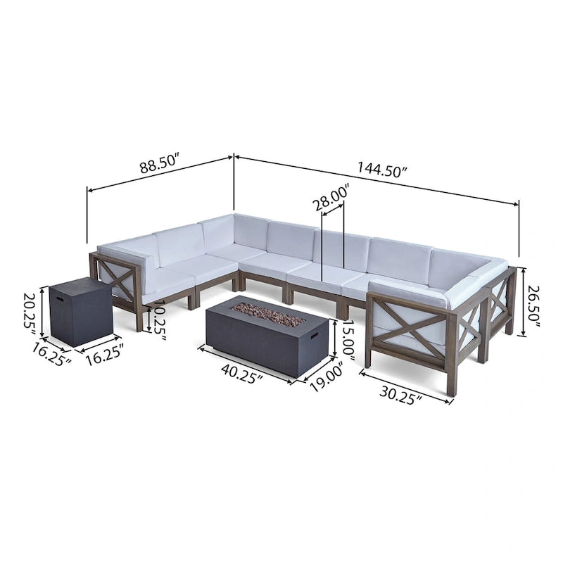 Set divano componibile a U a 8 posti Brava Outdoor in legno di acacia con braciere di Christopher Knight Home