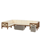 Set divano componibile a U a 8 posti Brava Outdoor in legno di acacia con braciere di Christopher Knight Home