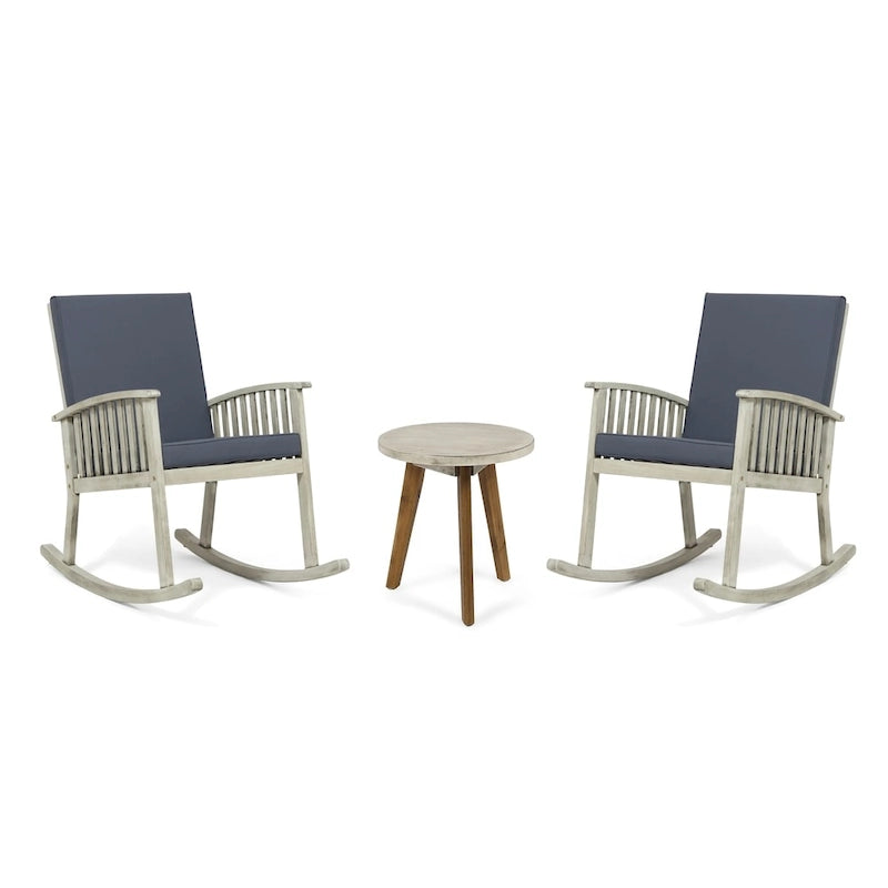 Set di sedie a dondolo a 2 posti in legno di acacia e tavolino Alametos Outdoor di Christopher Knight Home