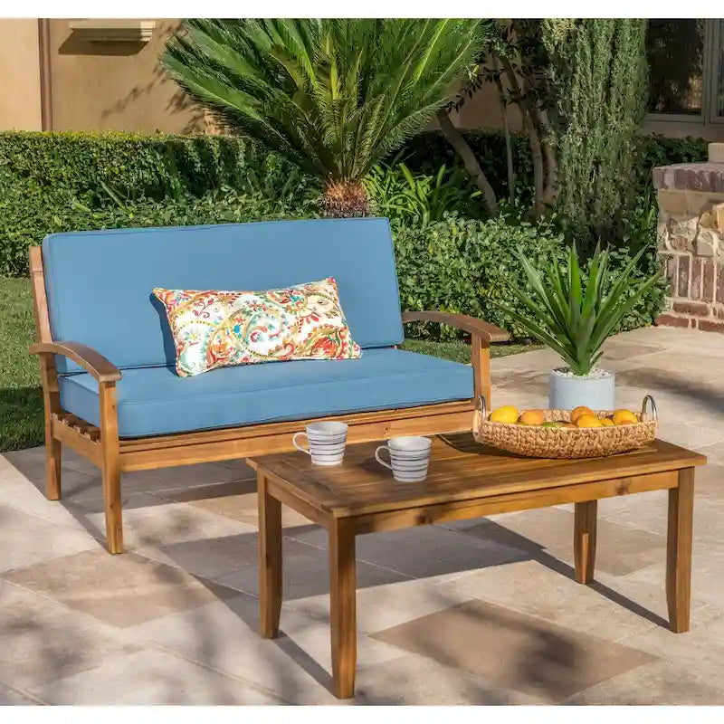Causeuse et table de jardin en acacia rembourrées Peyton de Christopher Knight Home