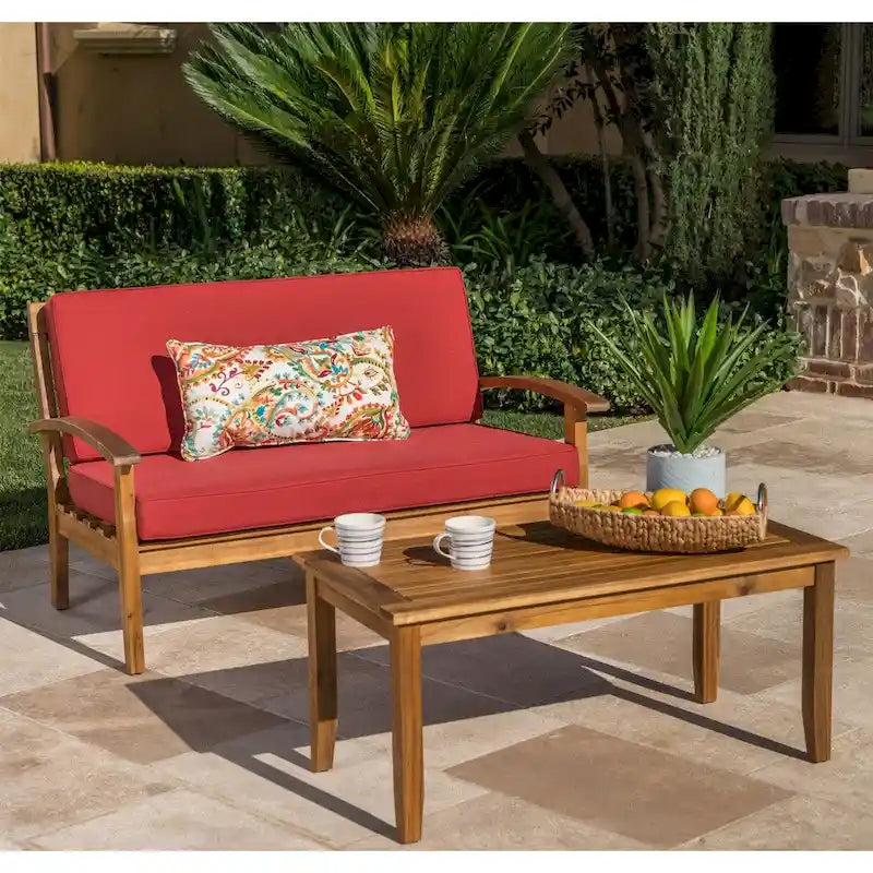 Causeuse et table de jardin en acacia rembourrées Peyton de Christopher Knight Home