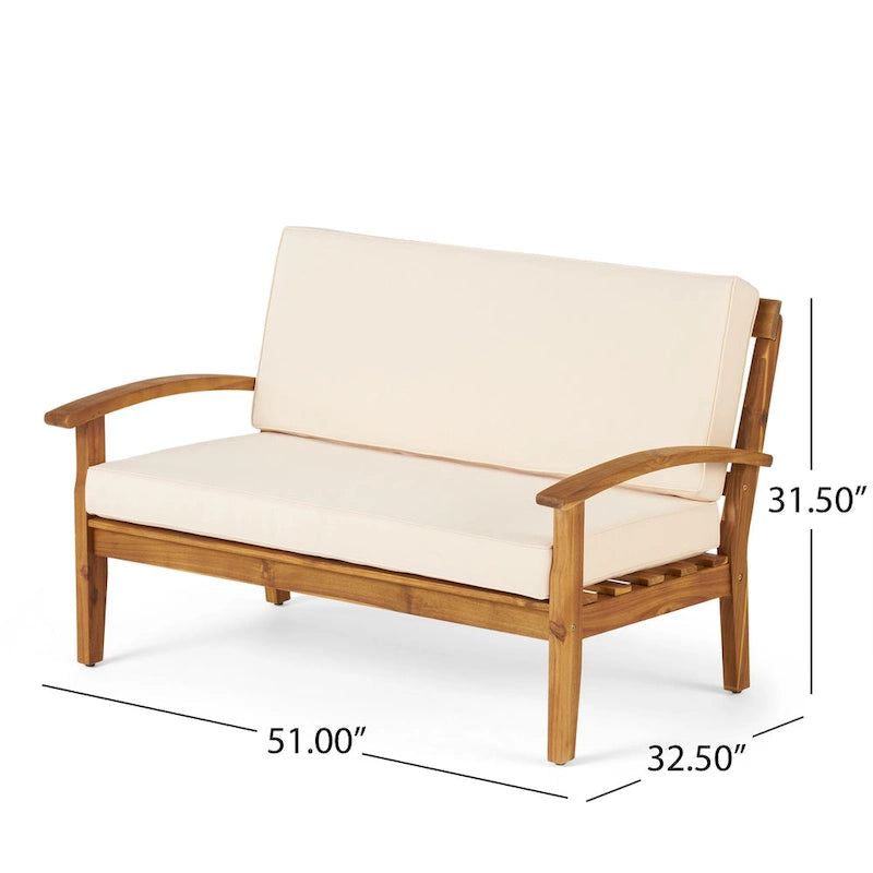 Causeuse et table de jardin en acacia rembourrées Peyton de Christopher Knight Home
