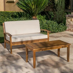 Causeuse et table de jardin en acacia rembourrées Peyton de Christopher Knight Home