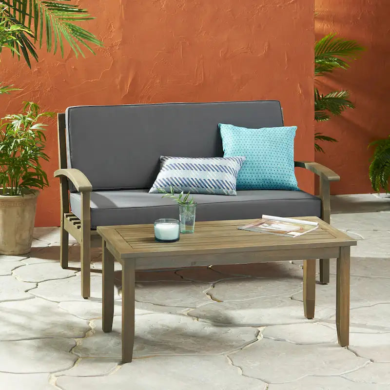 Causeuse et table de jardin en acacia rembourrées Peyton de Christopher Knight Home