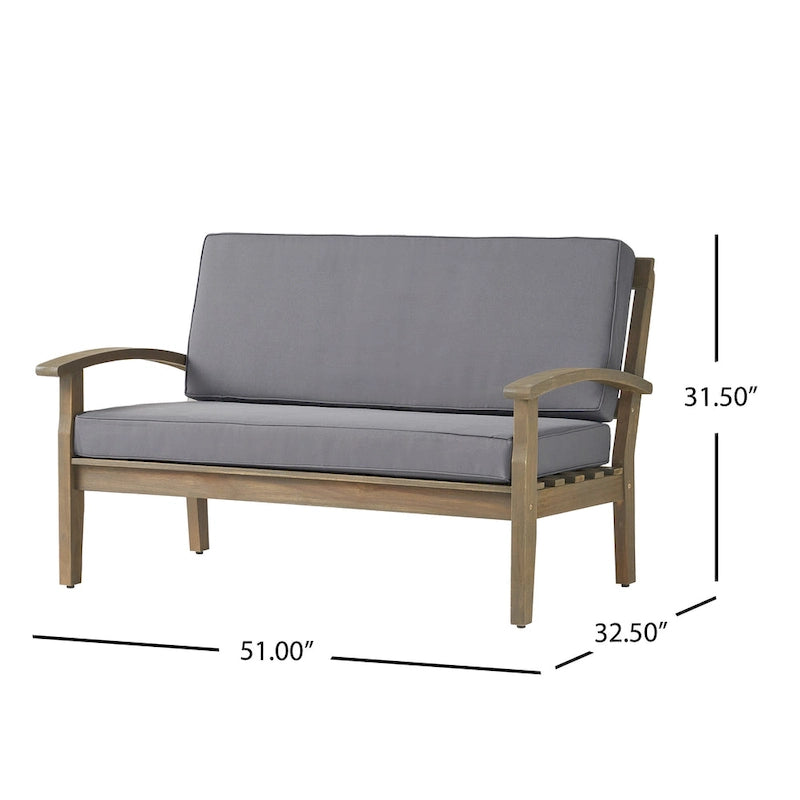 Causeuse et table de jardin en acacia rembourrées Peyton de Christopher Knight Home