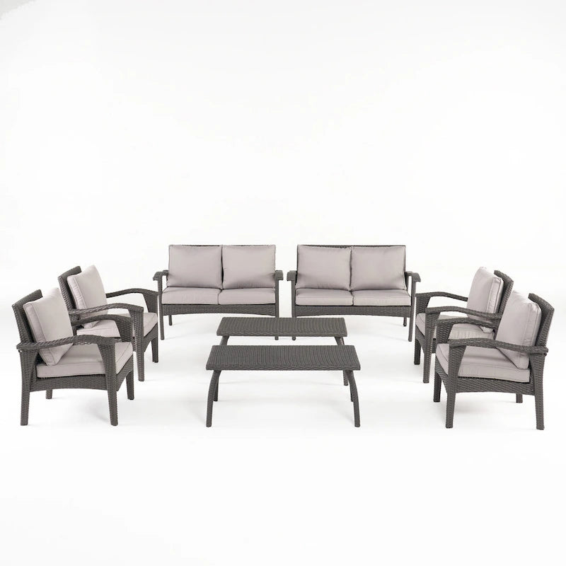 Set da salotto da esterno in vimini Waikiki da 8 pezzi con cuscini di Christopher Knight Home