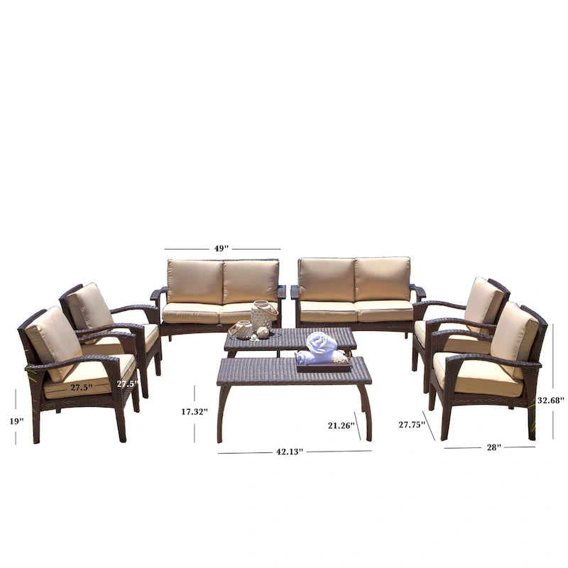 Set da salotto da esterno in vimini Waikiki da 8 pezzi con cuscini di Christopher Knight Home