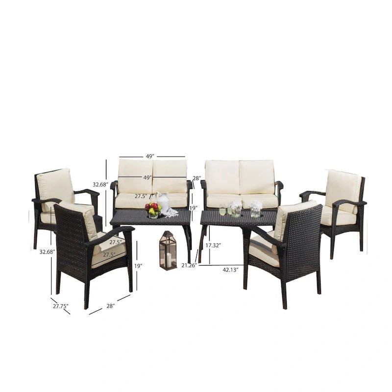 Set da salotto da esterno in vimini Waikiki da 8 pezzi con cuscini di Christopher Knight Home