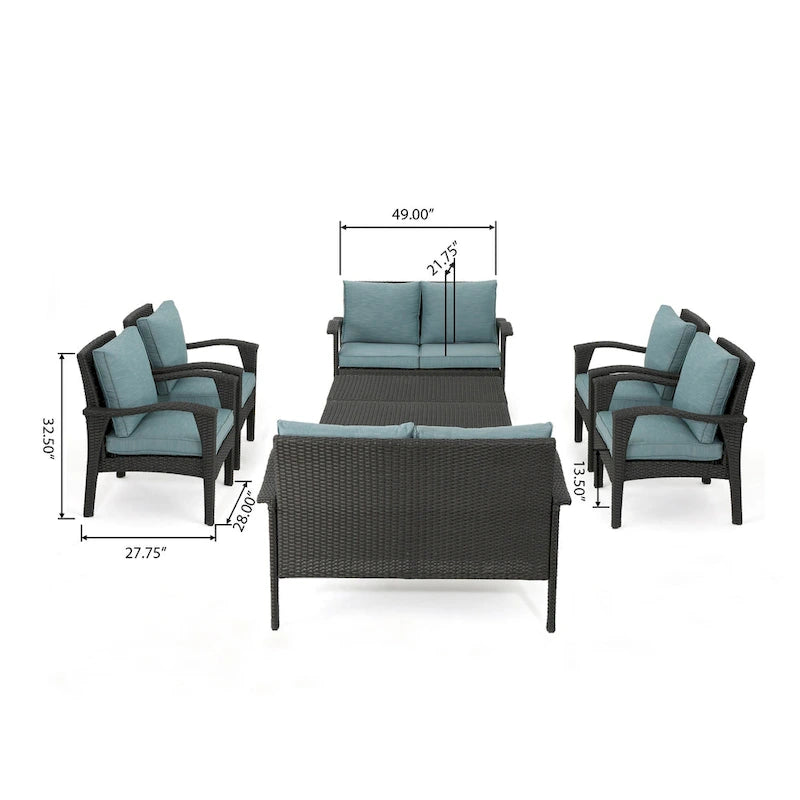 Set da salotto da esterno in vimini Waikiki da 8 pezzi con cuscini di Christopher Knight Home