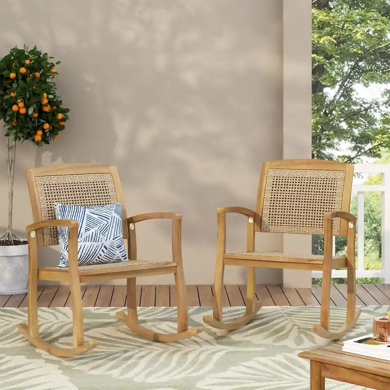 Welby Outdoor Acacia Wood and Wicker Outdoor Rocking Chair by Christopher Knight Home