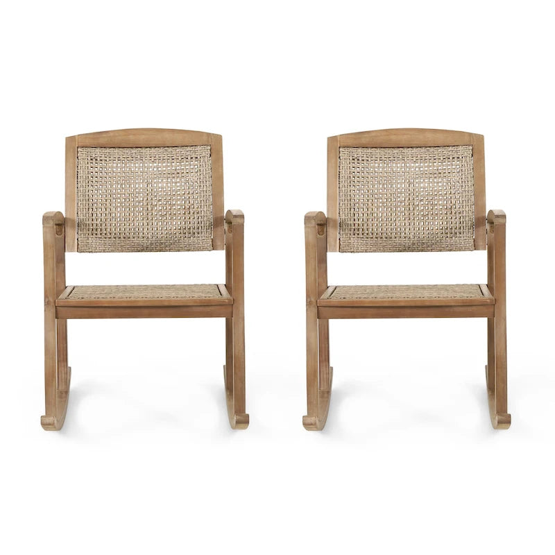 Sedia a dondolo da esterno Welby in legno di acacia e vimini di Christopher Knight Home