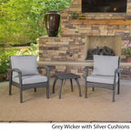 Set da conversazione da esterno a 3 pezzi in vimini Honolulu con cuscini di Christopher Knight Home
