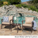 Set da conversazione da esterno a 3 pezzi in vimini Honolulu con cuscini di Christopher Knight Home