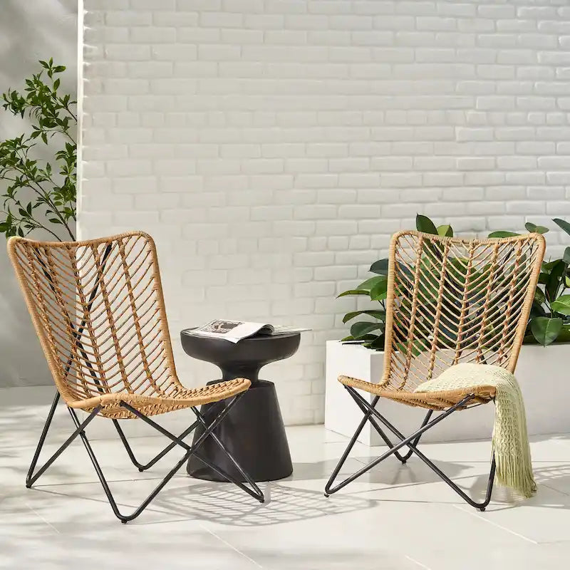 Galtin Outdoor Wicker and Iron Accent Chairs (Set of 2) by Christopher Knight Home