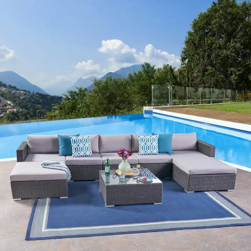 Set divano componibile da esterno a 5 posti in vimini Santa Rosa di Christopher Knight Home