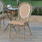 Emma & Oliver Sedia Colmar Stile Bistrò Thonet Impilabile da Interno/Esterno con Sedile in Rattan PE e Struttura in Metallo
