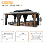 EROMMY Gazebo a tetto rigido, Pergola da esterno con doppio tetto, zanzariere e tende, Tenda da sole resistente per patio, cortile, feste in piscina